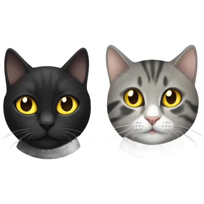 black female cat with yellow eyes and grey tabby cat with yellow eyes playing with each other emoji