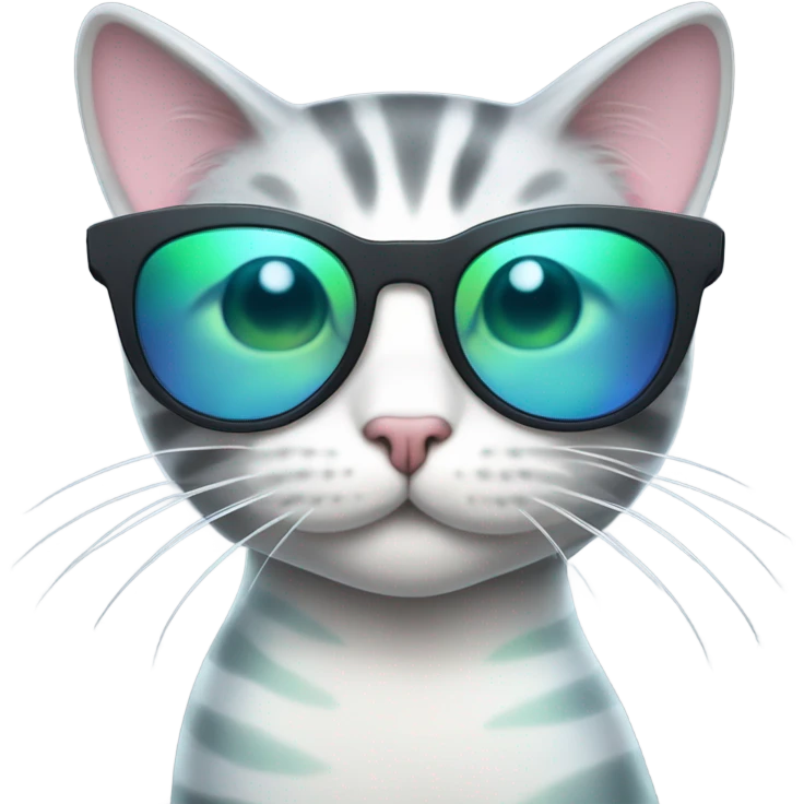 White and gray tabby cat with a tail of a merman and wearing sunglasses emoji
