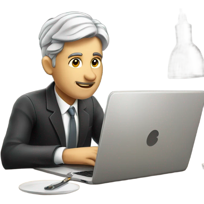 Rich man working setting on a chair and near the table with laptop he is very beautiful and he is from Germany  emoji