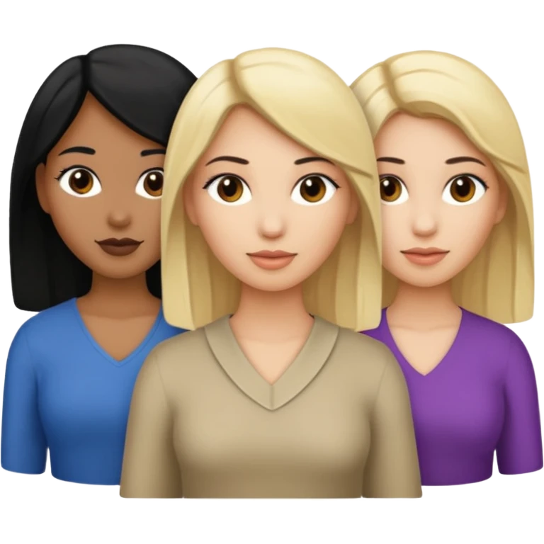 3 women emojis, Caucasian woman with blonde hair, Brown skin woman with black hair, Caucasian women with black hair emoji