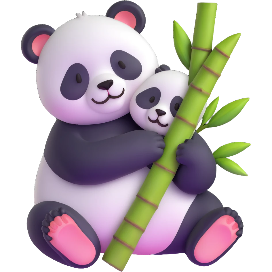 adorable sleeping baby panda hugging bamboo emoji