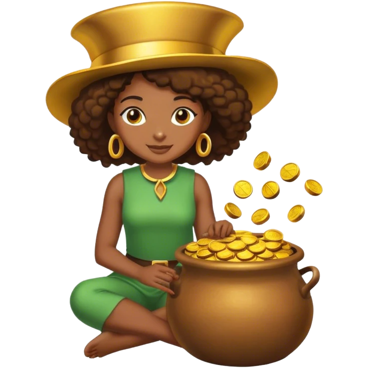 black woman sitting on a pot of gold emoji