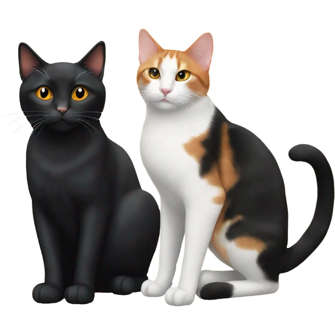 Two all black cats and one orange and white cat  emoji