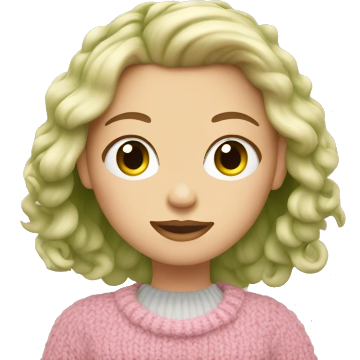 blonde girl holding matcha latte in pink sweater knitt emoji