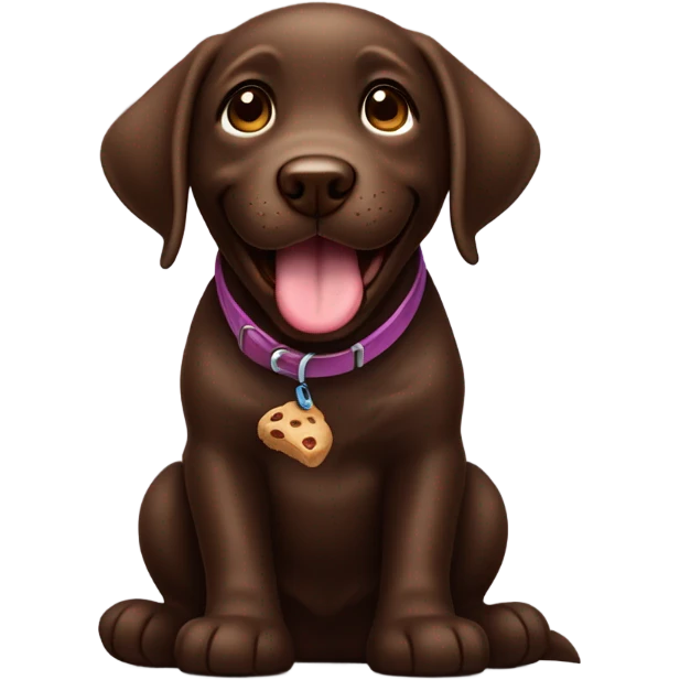 Chocolate lab puppy celebrating success with treat emoji