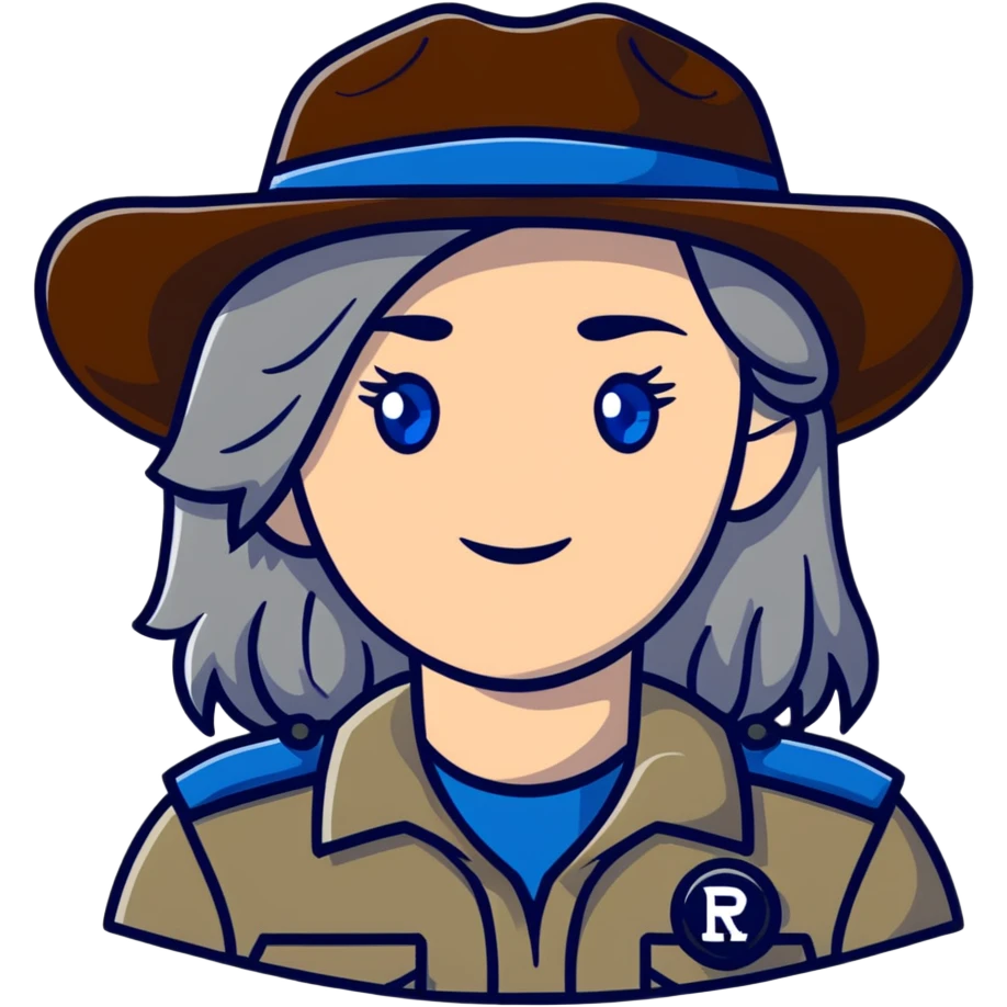 white woman park ranger with blue eyes and brown and gray hair emoji