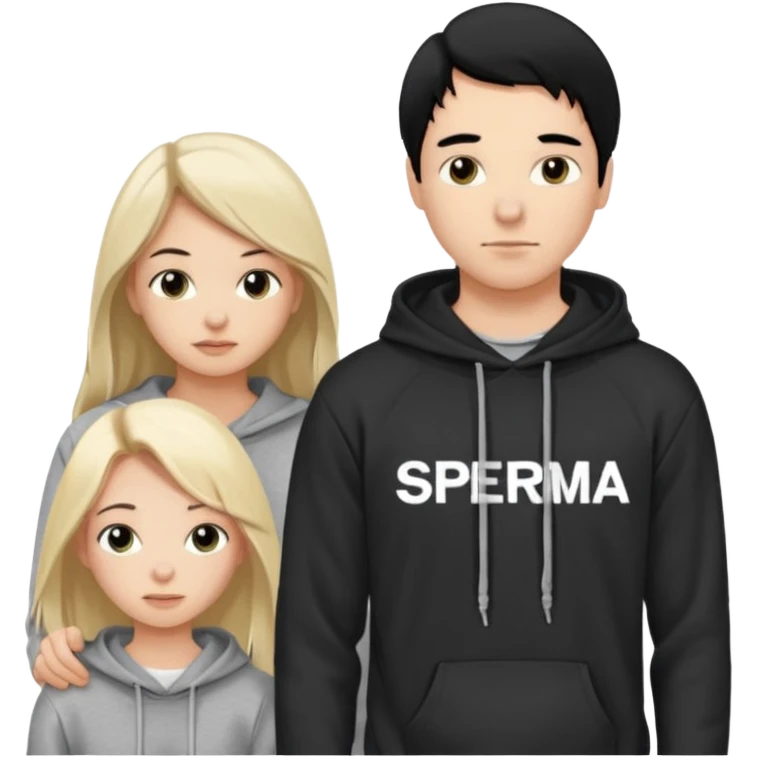 I want it to be this emote 🙍‍♂️
of a guy with black hair and a black sweatshirt with the word "sperma" written in white in the middle. Behind him, there's a pretty blonde with long hair, pulling the string on the first person's hoodie. The girl is wearing a gray sweatshirt. emoji