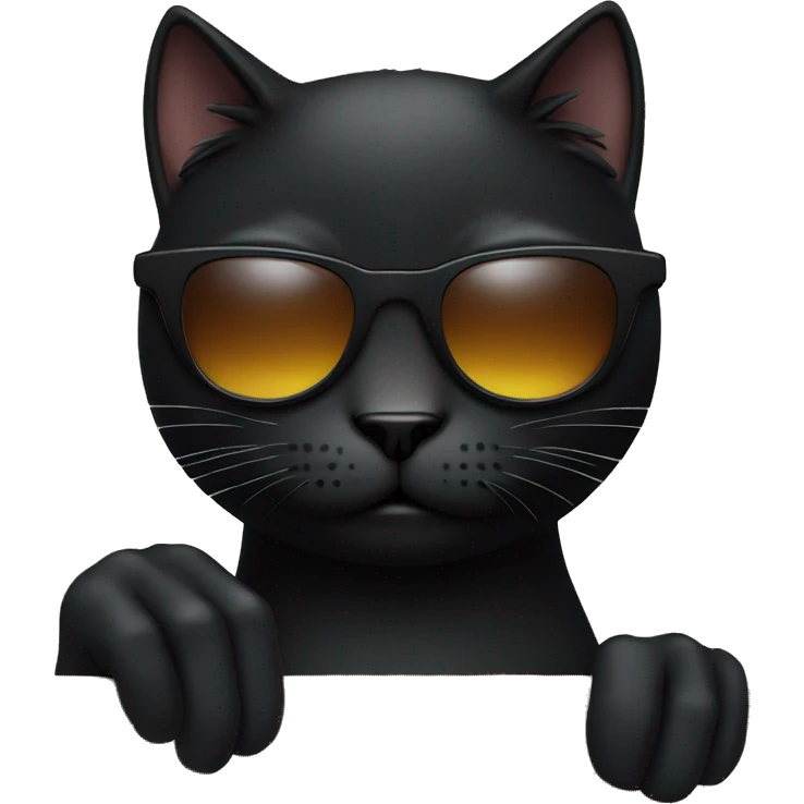 Black Cat with sunglasses  and his forger is up with just his head and his finger visible emoji
