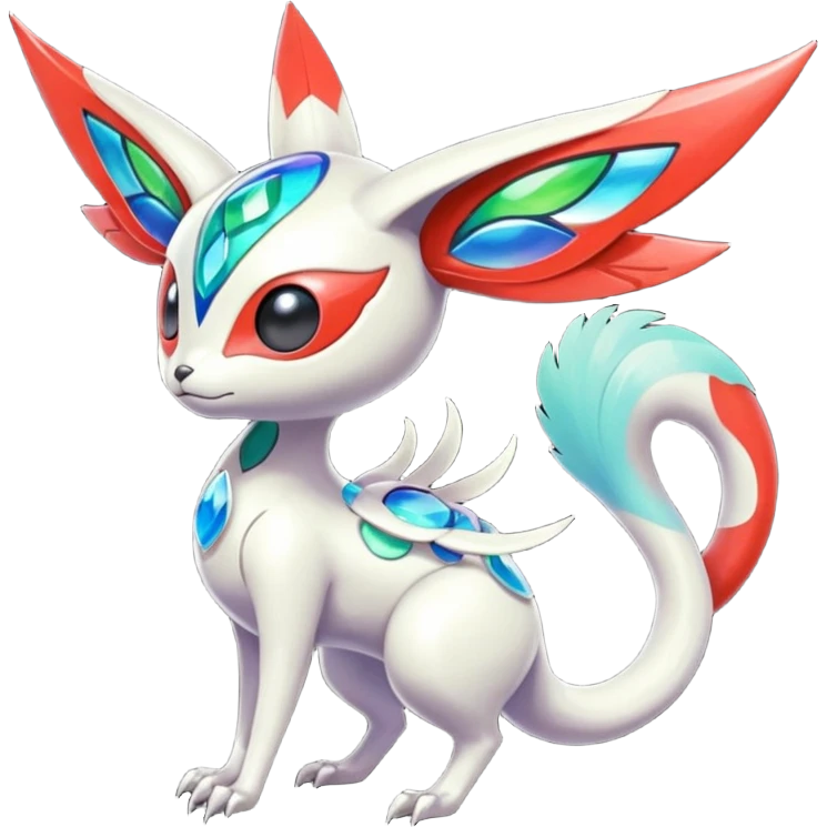 Shiny Colorful Futuristic Oriental Painted Asian Vernid-Trico-Meloetta-Latias-Koraidon-Peppercat-Protogen-Pokémon-Digimon-Fakémon-fusion-hybrid-creature emoji