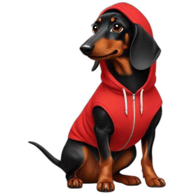 Black dachshund in red hoodie emoji