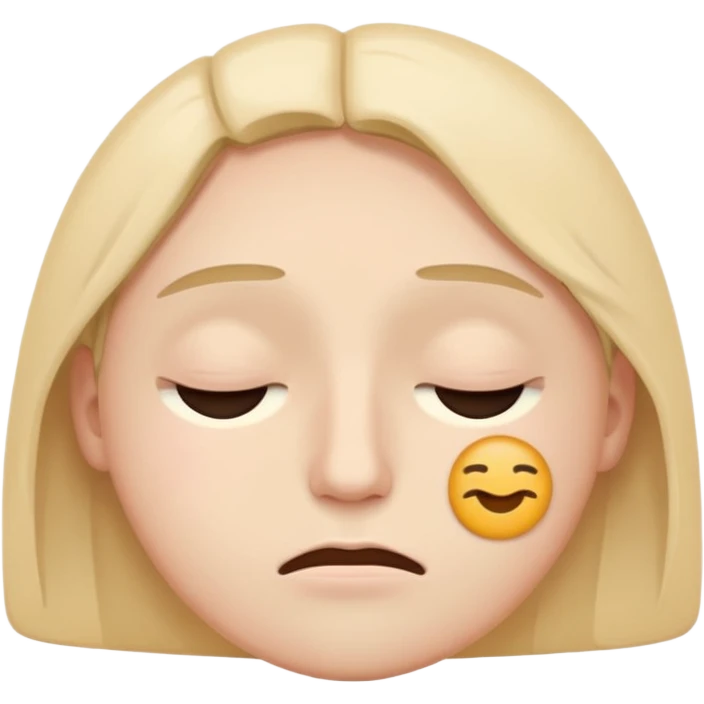 minimal flat emoji of a fatigued face,
half-closed eyes,
slightly uneven eyelids,
low-energy expression,
cool pastel muted tones,
modern mental health app style,
transparent background,
vector illustration emoji