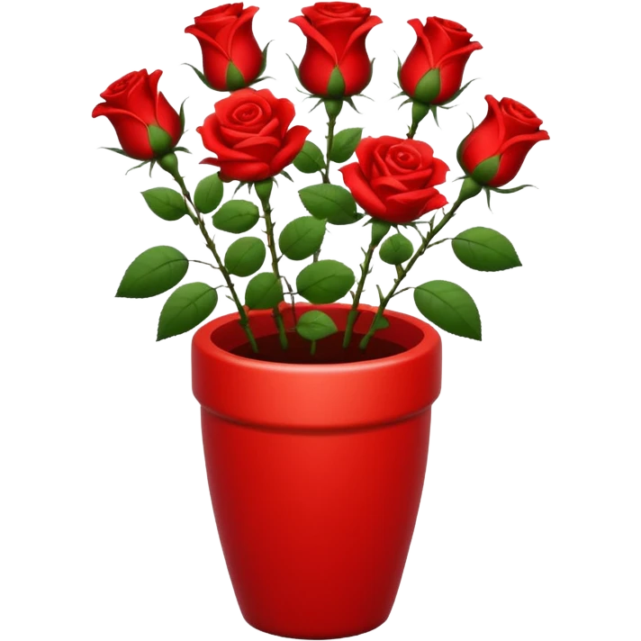 Scarlet red ceramic pot, tall and cylindrical, with red roses. emoji
