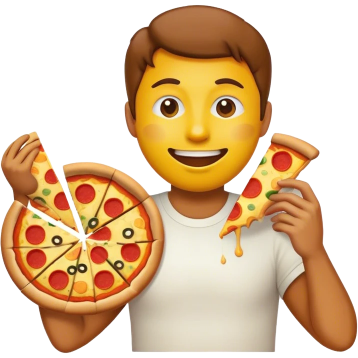 Emoji yellow face is eating pizza and celebrating  emoji