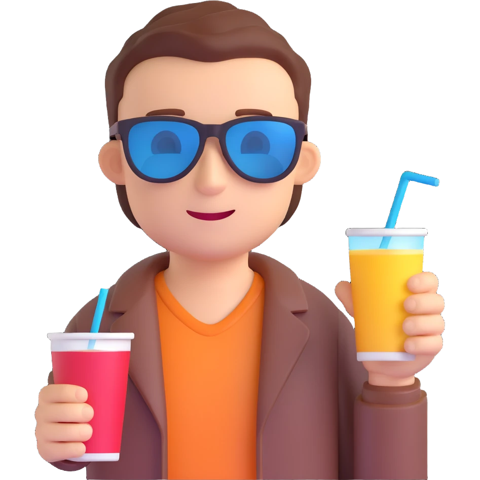 intellectual male wearing sunglasses, holding a beverage, academic vibe emoji