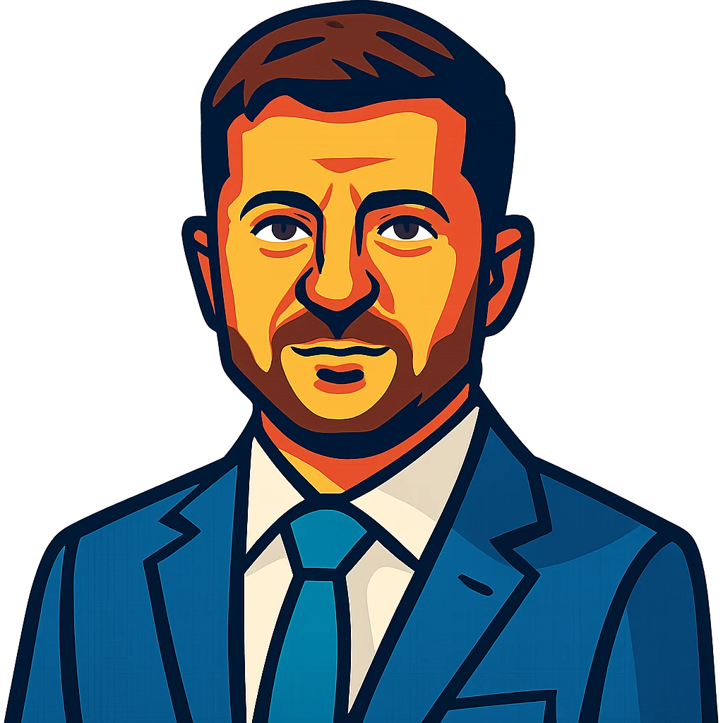 portrait of Vladimir Zelensky in a business suit, vibrant toon style, no background emoji
