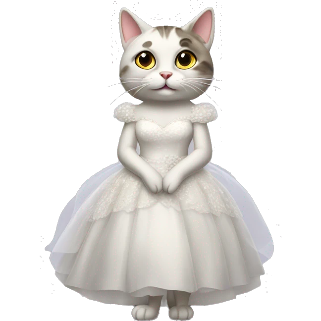 cat standing on two legs in bridal dress with love in eyes emoji