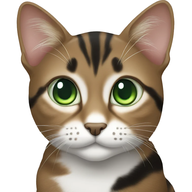 Brown white and black tabby cat with green eyes emoji