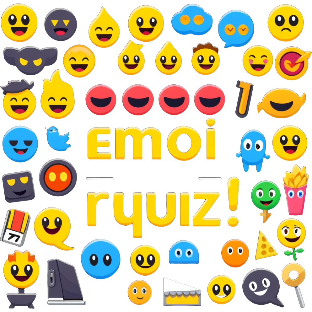 An animated sticker-style title for "The Emoji Movie Quiz" with popular emoji characters and quiz elements emoji