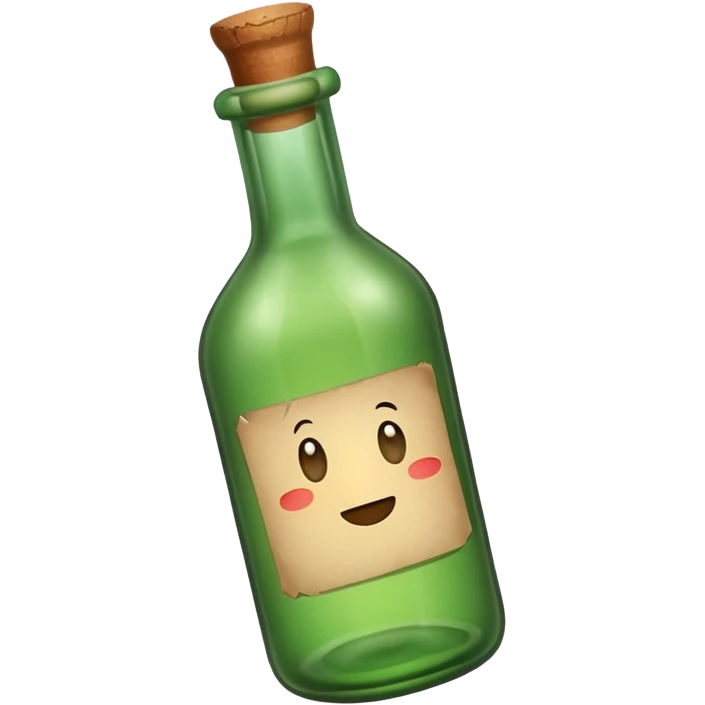green old  glass bottle with a rolled  paper message inside like in movie  emoji