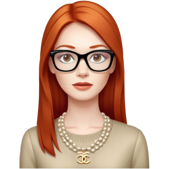 Red head long straight hair pale skin Chanel wearing glasses emoji