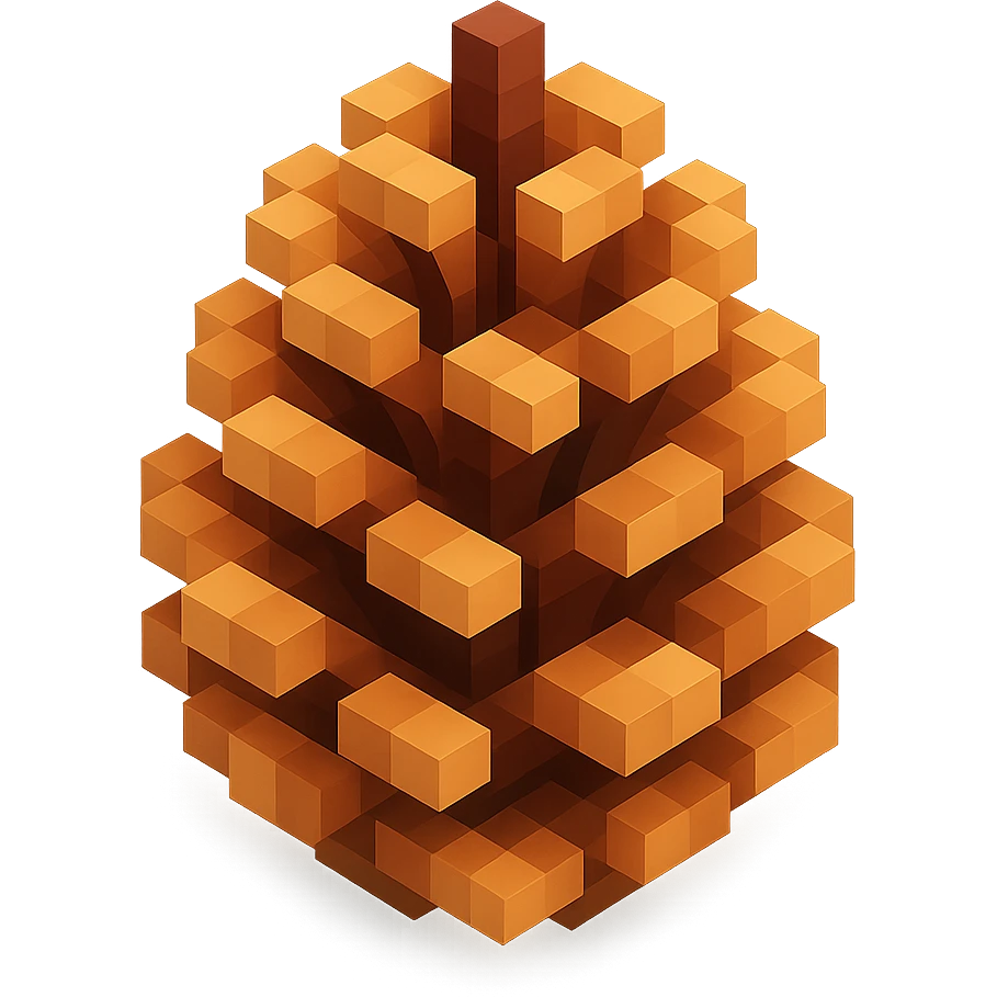 voxel-style pine cone with natural brown tones, slightly open emoji