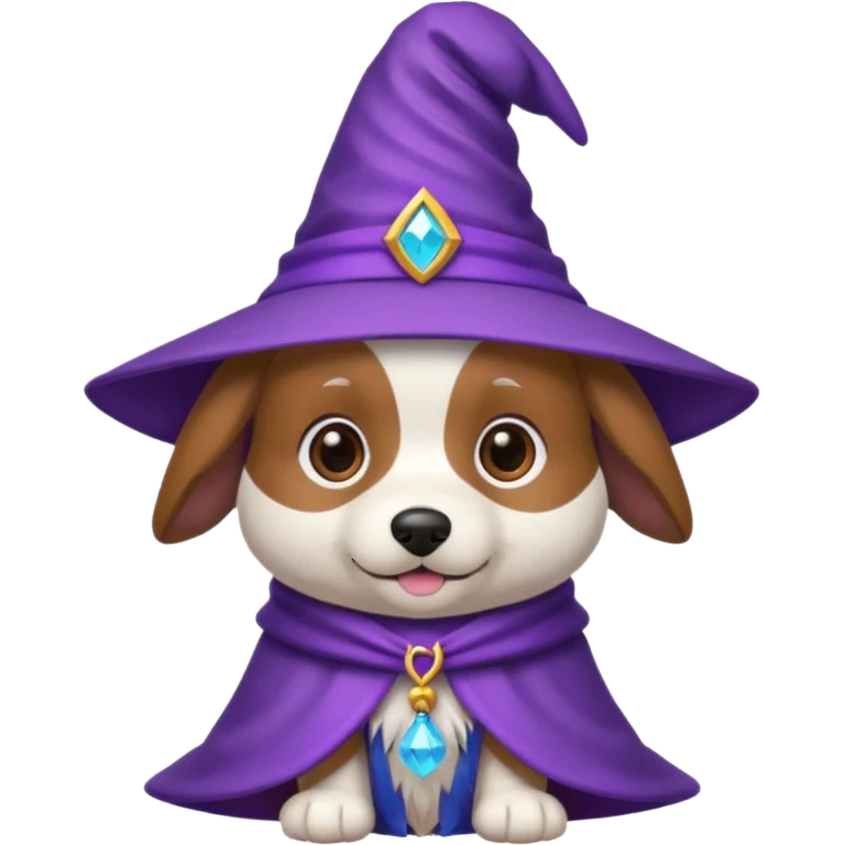 adorable wizard dog with a purple wizard hat emoji