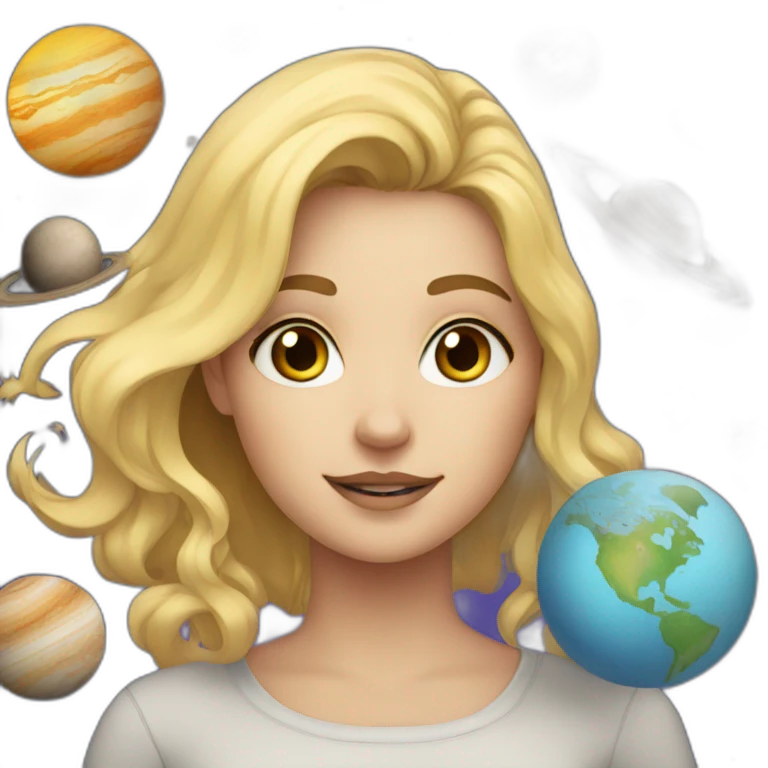 A blonde girl with many planets around her emoji