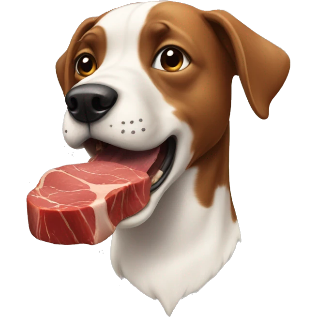 A dog eating a steak  emoji