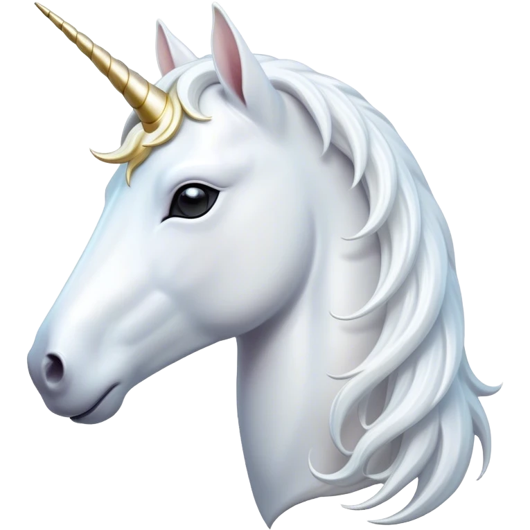 Cinematic Noble White Unicorn Portrait Emoji, Poised and regal, with a slender, ethereal form draped in a pristine white color, a flowing mane and tail, and a glistening, spiraled horn that radiates pure light, Simplified yet sharp and sophisticated features, highly detailed, glowing with a soft, iridescent luminescence, high shine, intelligent and transcendent, stylized with an air of mythical enchantment, focused and serene, soft glowing outline, capturing the essence of a watchful and confident white unicorn that appears ready to prance out of the screen with magical grace! emoji