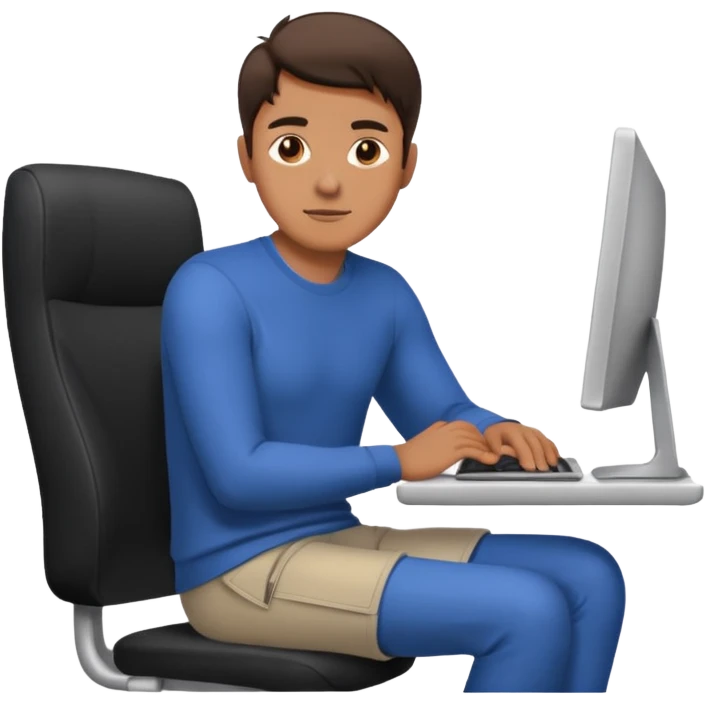 Man with both hands on lap moving view from back Infront of computer 2D  emoji