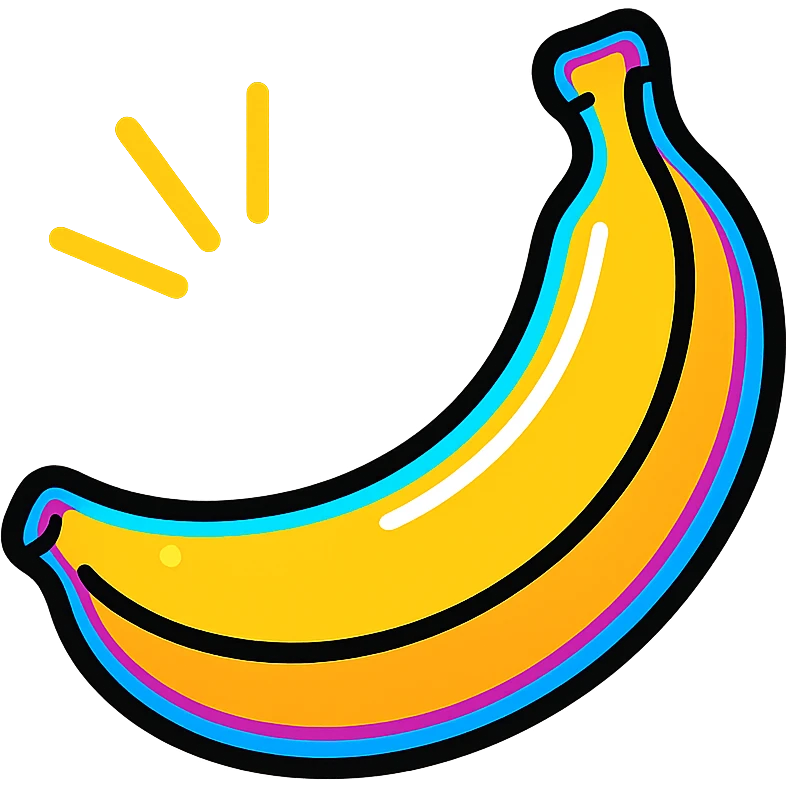 glowing banana with neon outlines and bright colors emoji