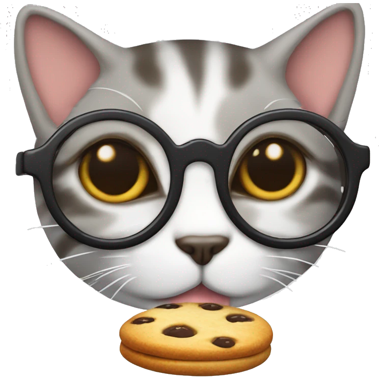 gato con una galleta y lentes emoji