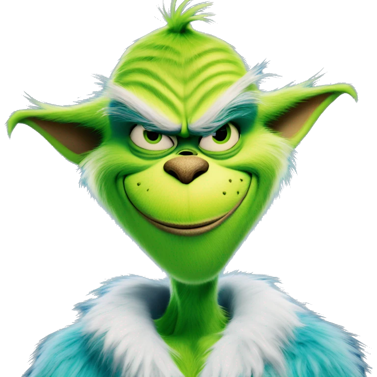 dr seuss's "the grinch" with blue fur doing a smug smile at the camera emoji
