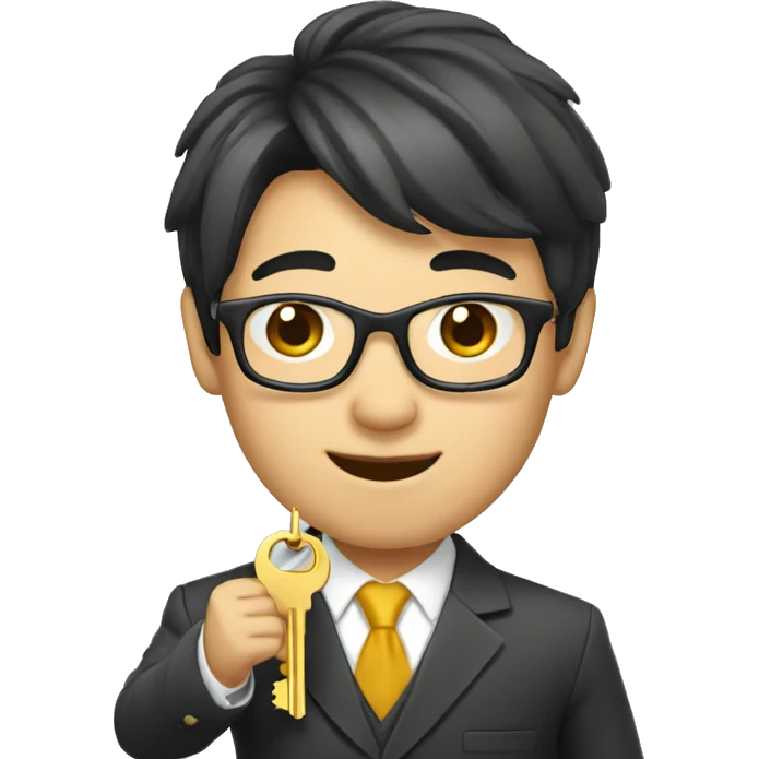 asian realtor with hair handing a gold key emoji