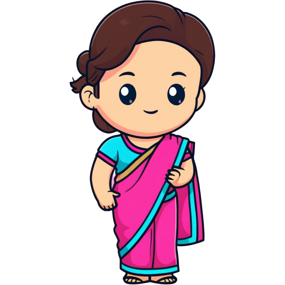 girl with light wheatish skin, dark brown hair, wearing dark pink saree emoji