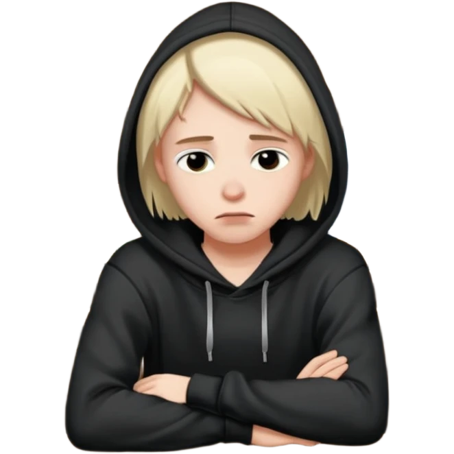 Caucasian in black hoodie sitting sad at bar leaning on arm emoji