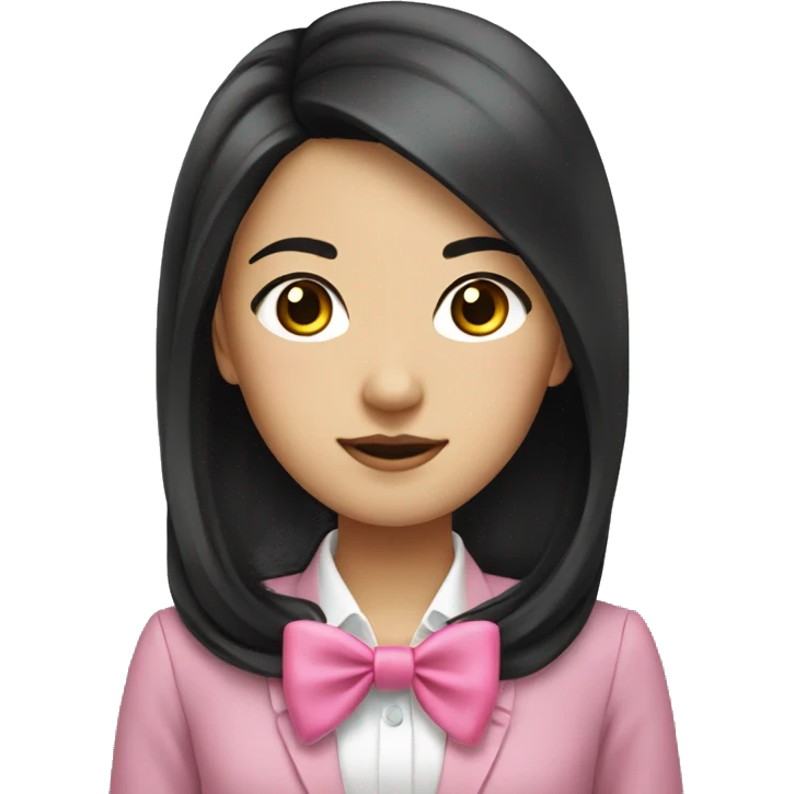 Asian girl medium length black hair in business with a pink bow emoji