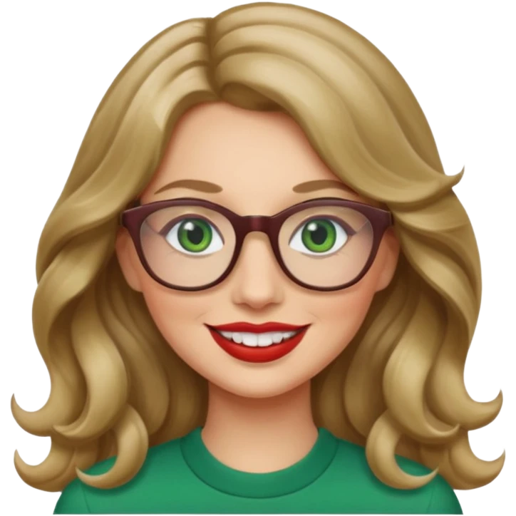 long wavy dark blonde hair woman with green eyes and glasses smiling emoji