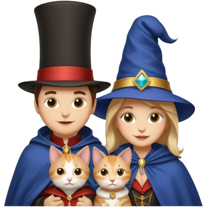 magician couple and their pet cat emoji
