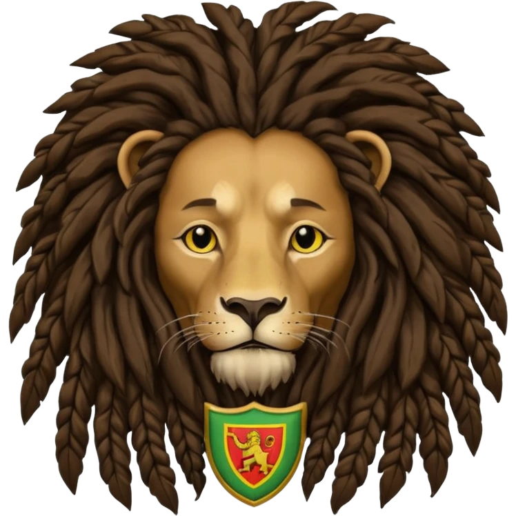 old melancholic  Bob Marley with gigantic dread locks in form heraldic crest with ethiopian lion emoji
