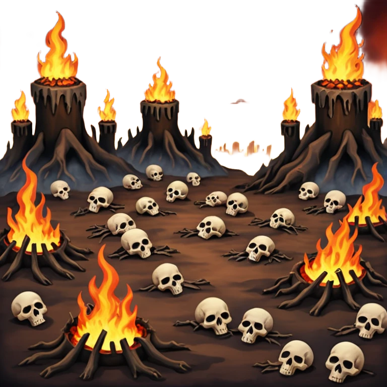 A burning hell landscape in the style of rott8ng corpses in the style of your bloody skull art. More detailed, extreme detail in a realistic style  emoji