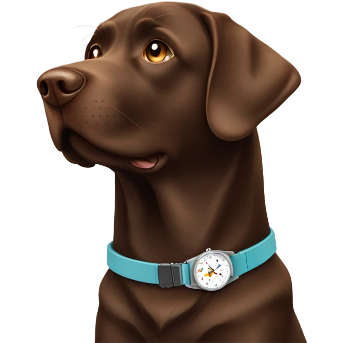 Chocolate lab looking at watch on wrist emoji