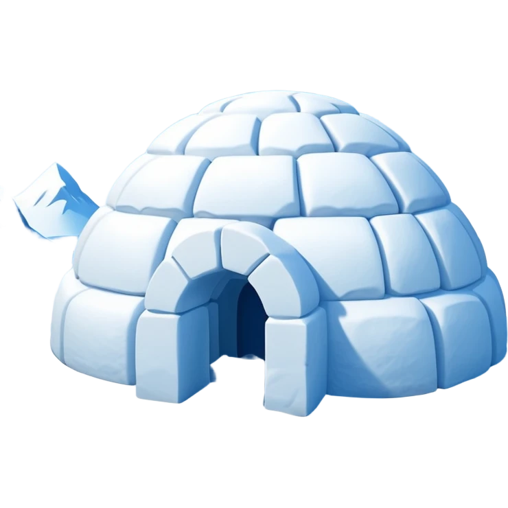 A traditional snow igloo on a vast snowy plain under a clear blue sky. Soft sunlight casts gentle shadows across the snow. The igloo has a small entrance tunnel and compacted snow blocks forming its dome. Realistic Arctic environment, crisp atmosphere, calm winter feeling. emoji