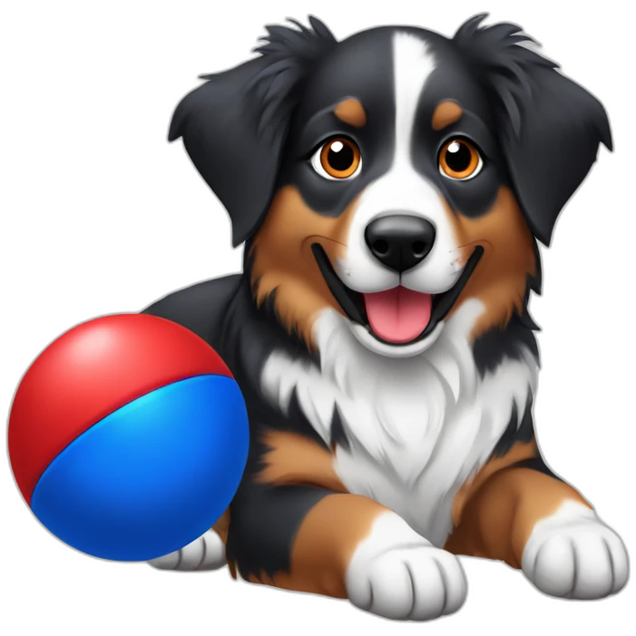 australian shepard holding red and blue ball emoji