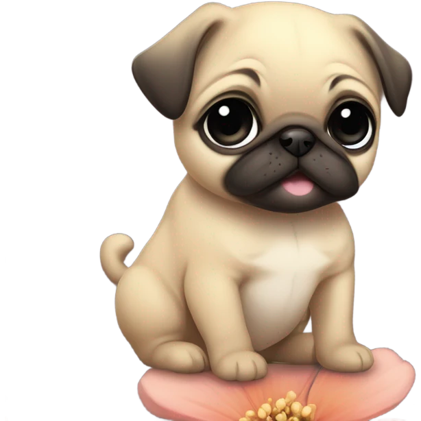 Baby pug playing with a flower pink eyes  emoji