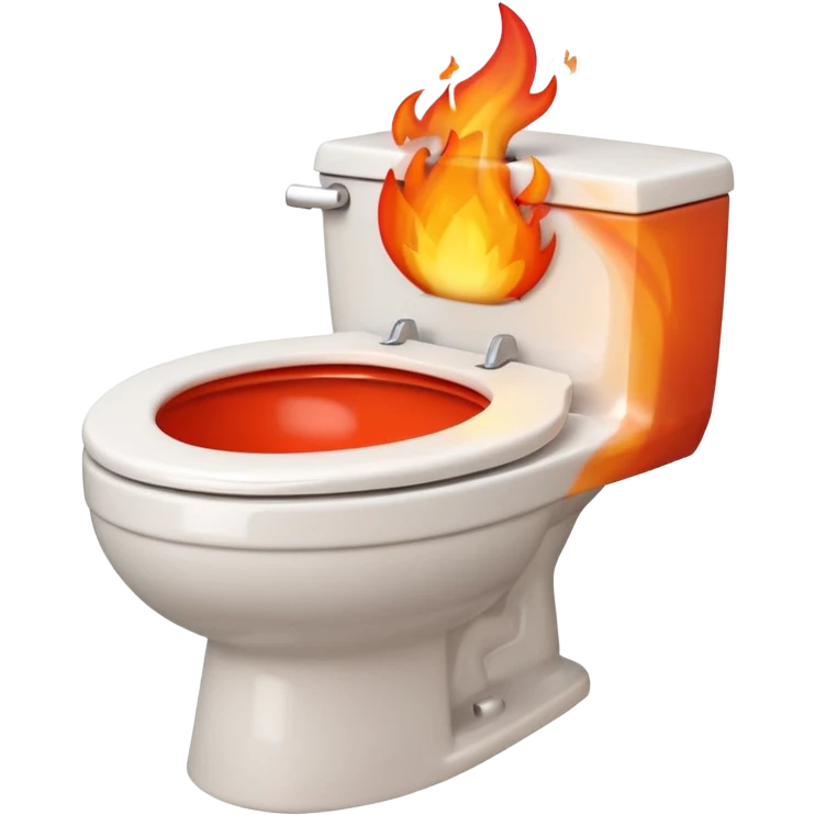 A smiling, happy white-colored toilet with fire coming from its bowl emoji