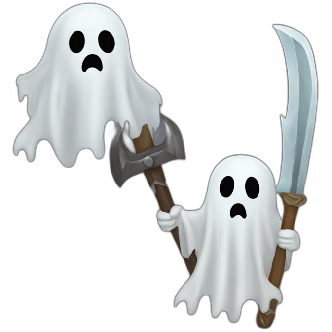 A ghost with a sword vs a zombie with a pickaxe emoji