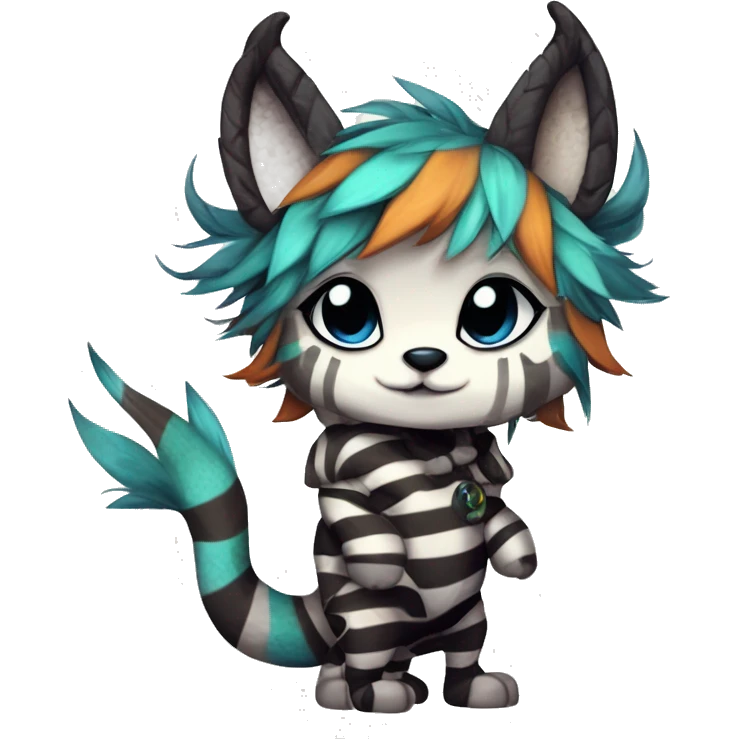 cute Kawaii edgy shy fantasy animal fursona Fionbri Vernid creature by griffsnuff & LiLaiRa & Falvie with with cool stripes patterns full body emoji