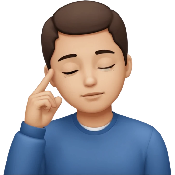 Una persona tocándose la cabeza por la 100 con un dedo índice y los ojos serrados  por arriba de la oreja con una sola mano emoji
