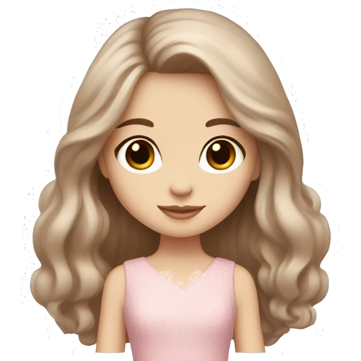 Brown long hair brown eyes girl pale skin with maltese puppy with pink dress emoji
